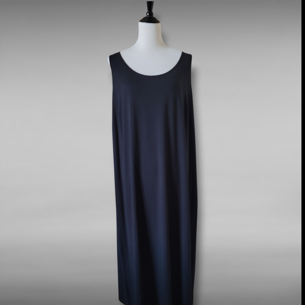 EILEEN FISHER Woman 2X Black Viscose Jersey Midi Dress Bateau Neck - Picture 5 of 10